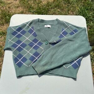 Hollister sweater plaid green, blue, and white